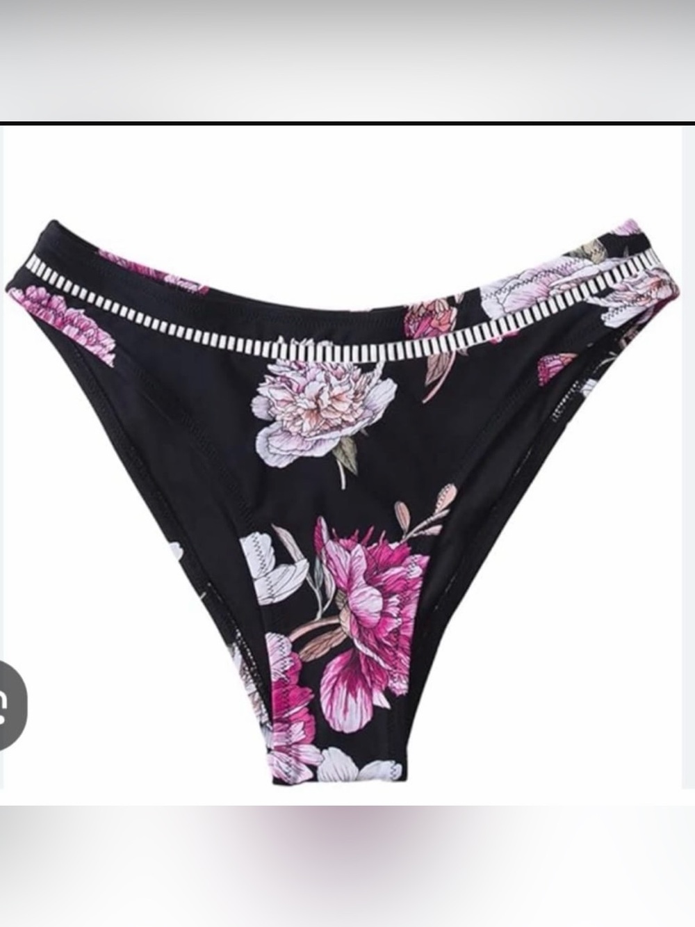 Cupshe Black Bikini Bottom with Pink Floral Accents
